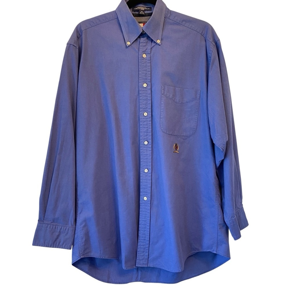 VINTAGE 90'S Men's 15(32-33) Tommy Hilfiger Blue Long sleeve Button-Down Shirt